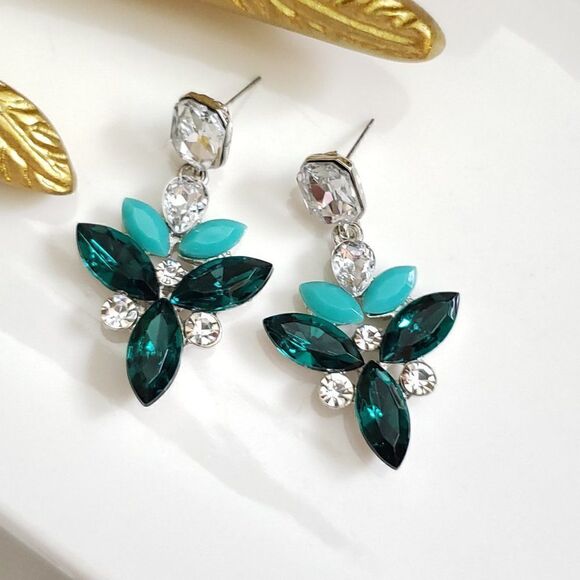 New! Zara Crystal Gems Post Earrings - Picture 1 of 11